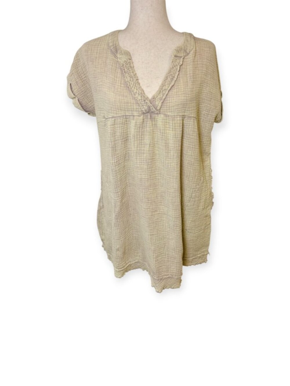 Zenana Cream Green Purple Cotton Gauze Babydoll Mini Dress Size Small